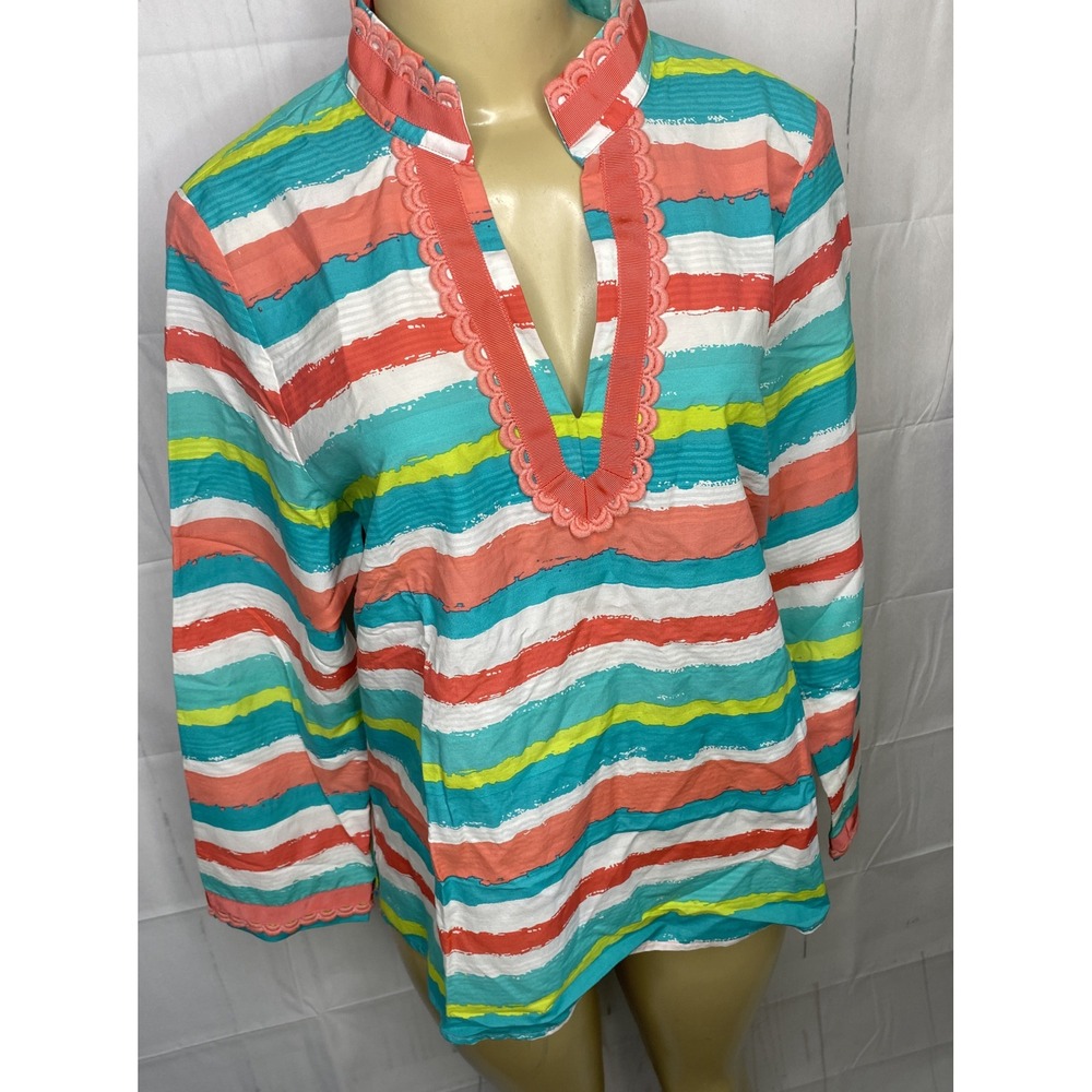 Vineyard Vines Top Women Sz S Blouse Silk Blend V-Neck Long Sleeve Striped - Picture 6 of 9